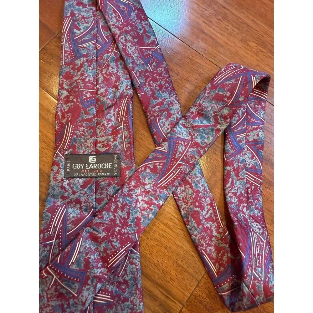 Guy Laroche Vintage Silk Tie Abstract Retro USA | Red Multicolor |‎ 55